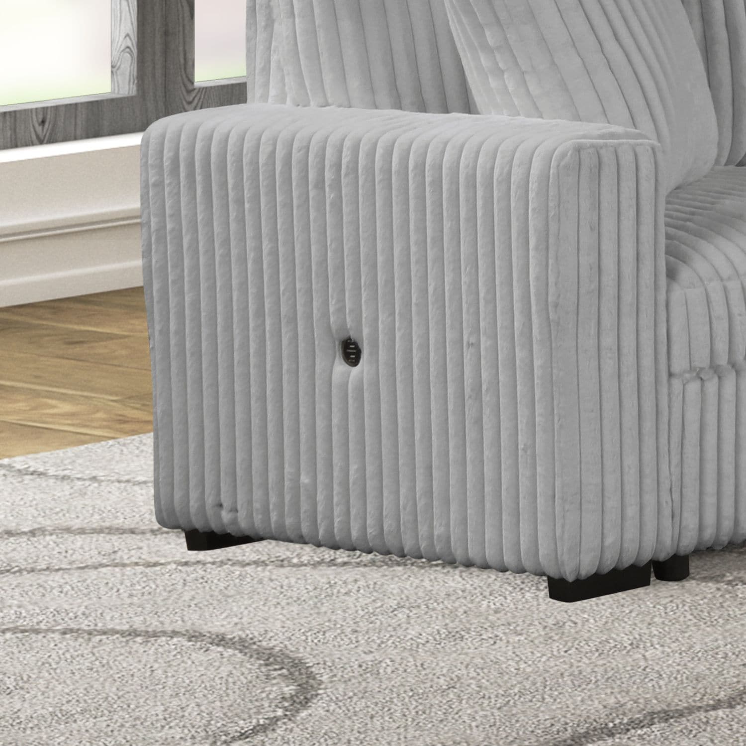 Relive Sectional Pull Out Sleeper Couch With Storage Chaise - Grey Corduroy Fabric 2045