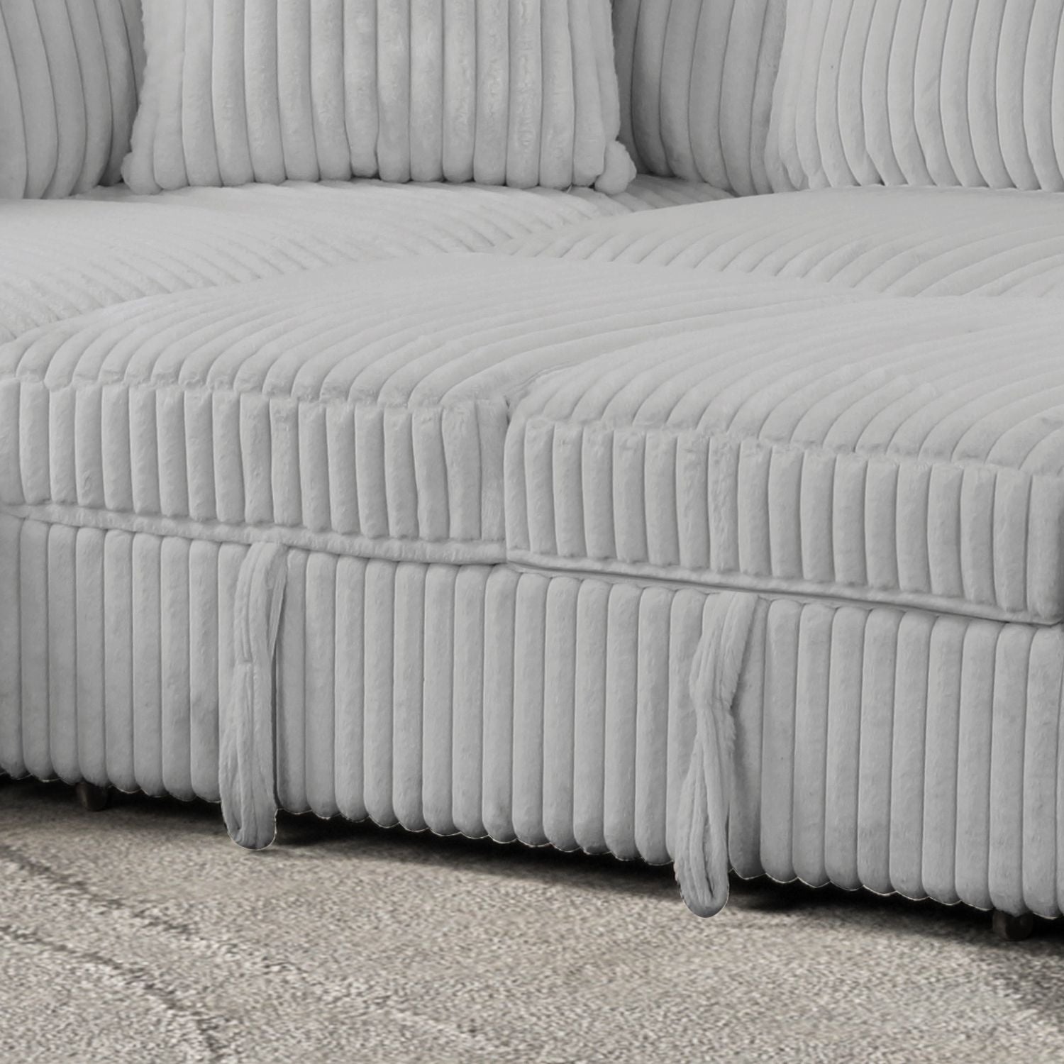 Relive Sectional Pull Out Sleeper Couch With Storage Chaise - Grey Corduroy Fabric 2045