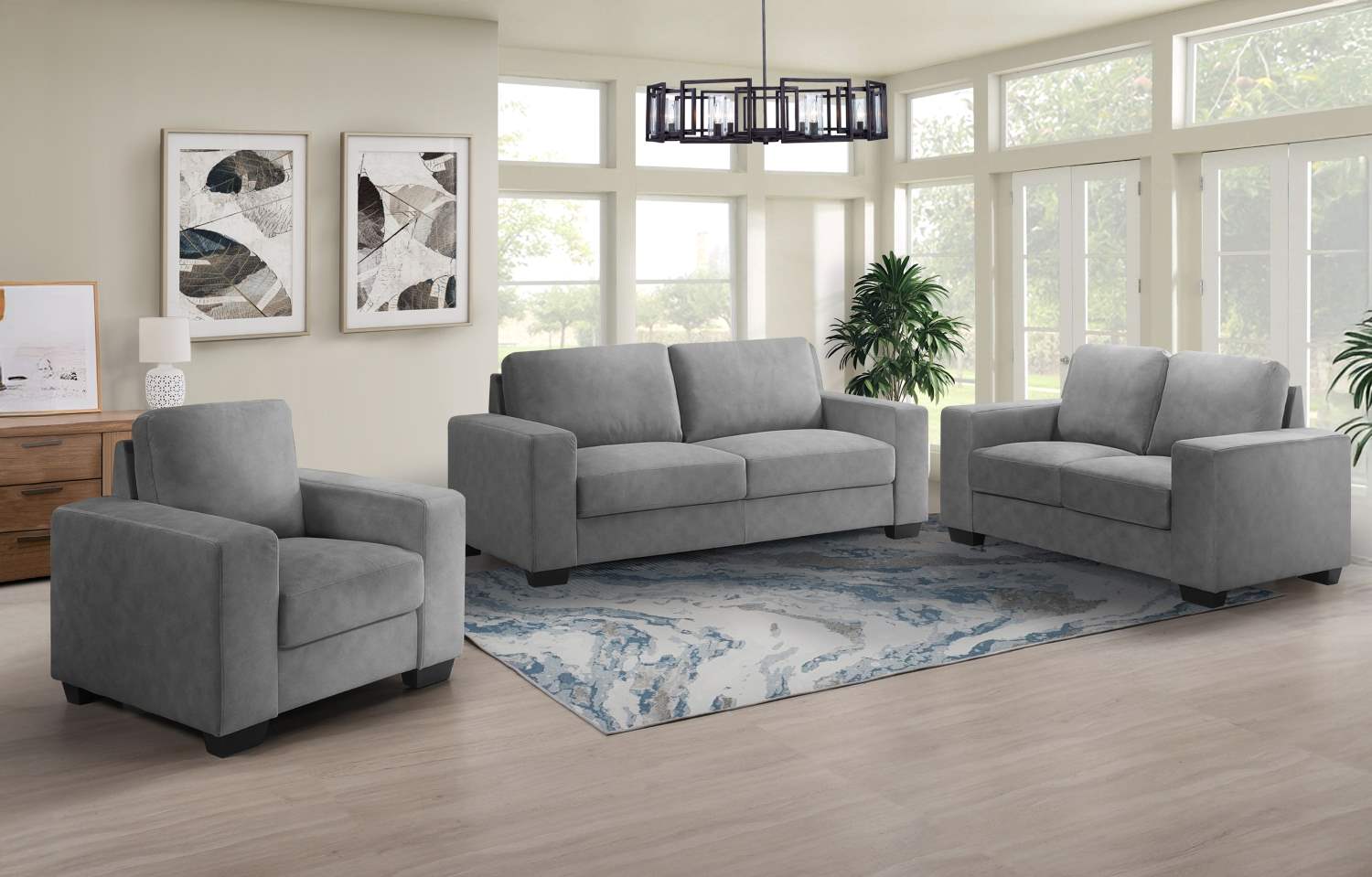 Renoux Chenille Fabric Sofa Set Grey 99088 GRY
