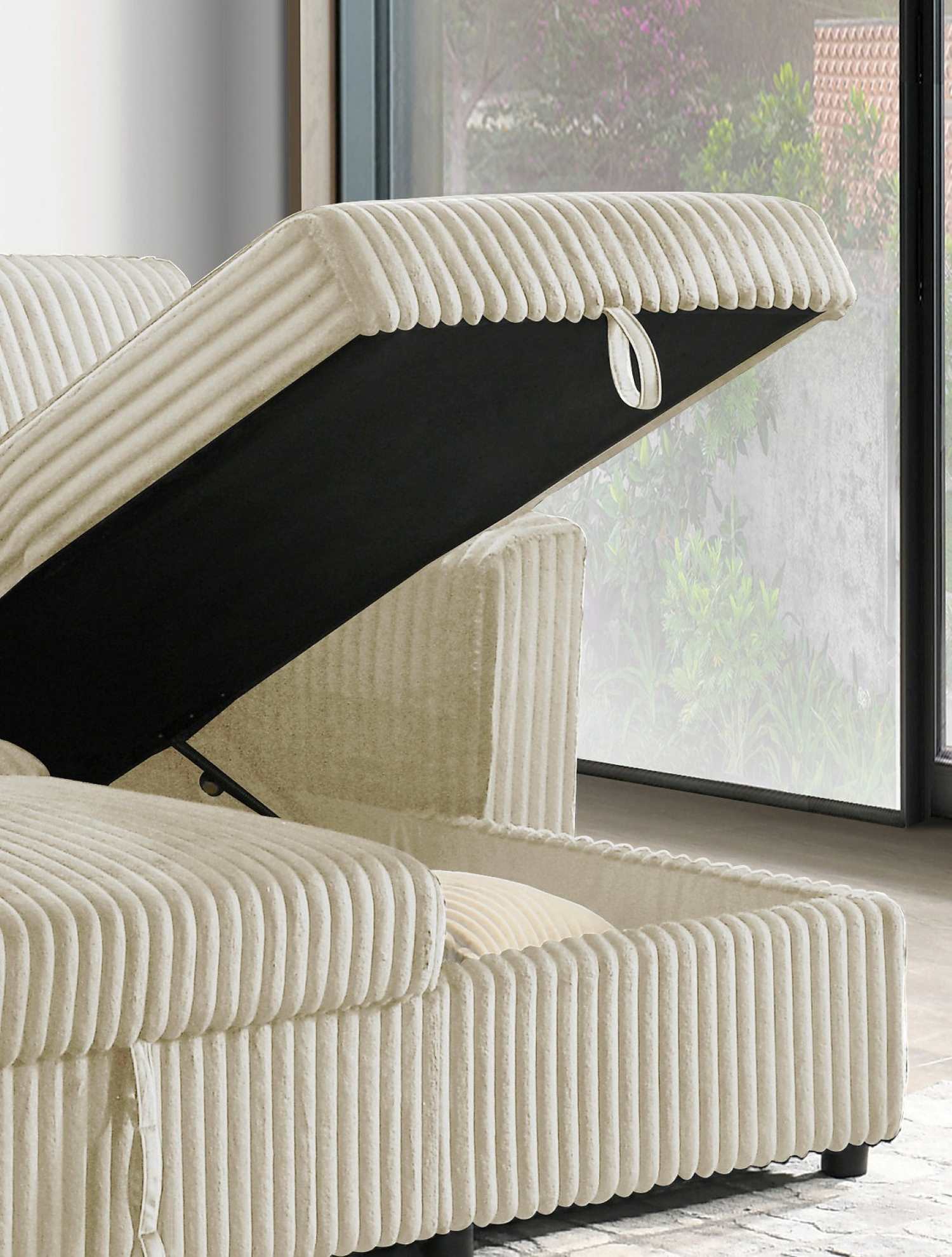 Reversible Creme Sectional Sofa Bed With Large Lift-Up Storage 9026