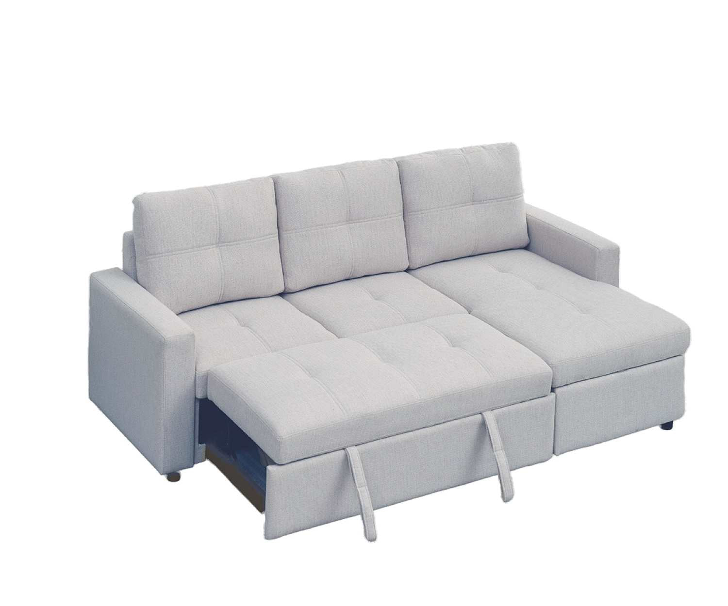 Jaxon Reversible Sectional Grey Fabric Sofa Bed With Tufted Back KMP001