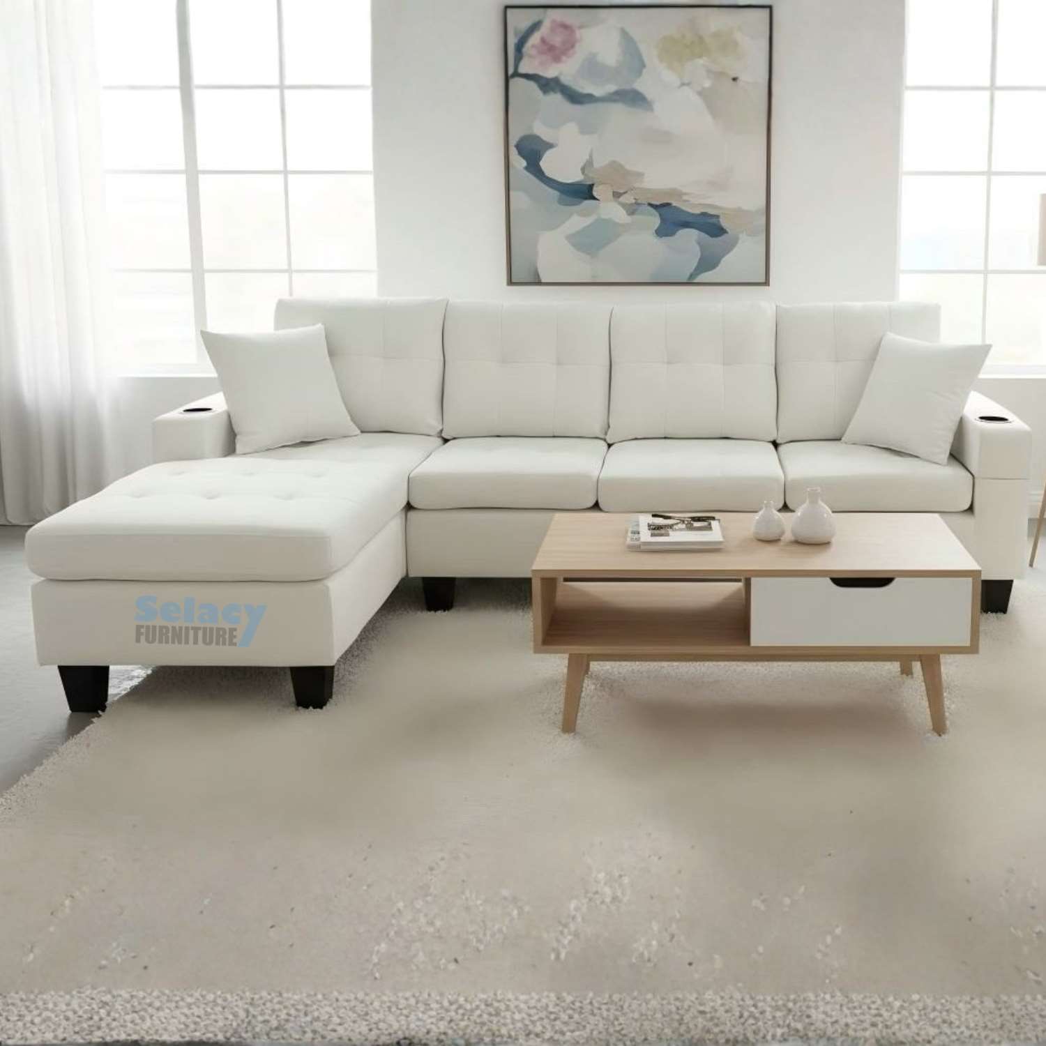 Reversible Sectional Sofa Cream Fabric 6212