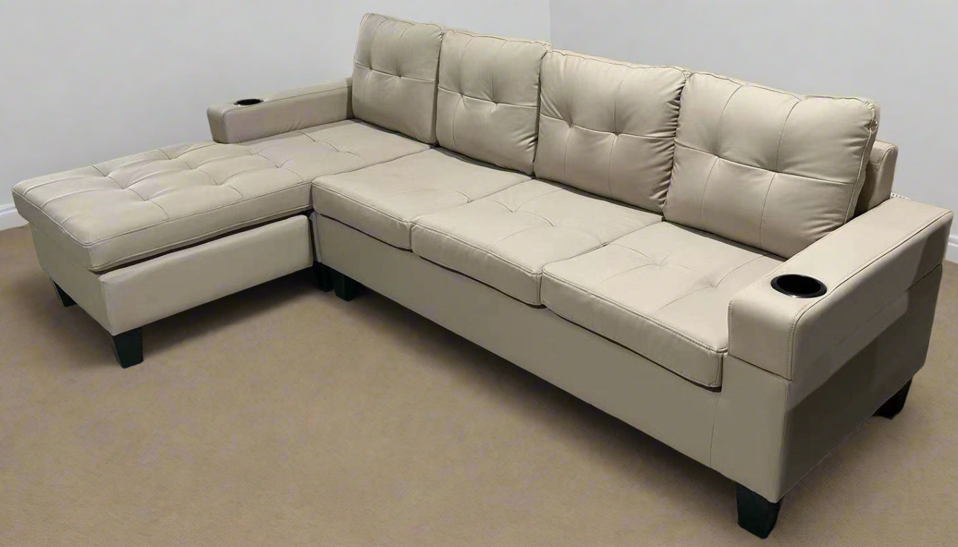 Reversible Beige Faux Leather Sectional Sofa 2022