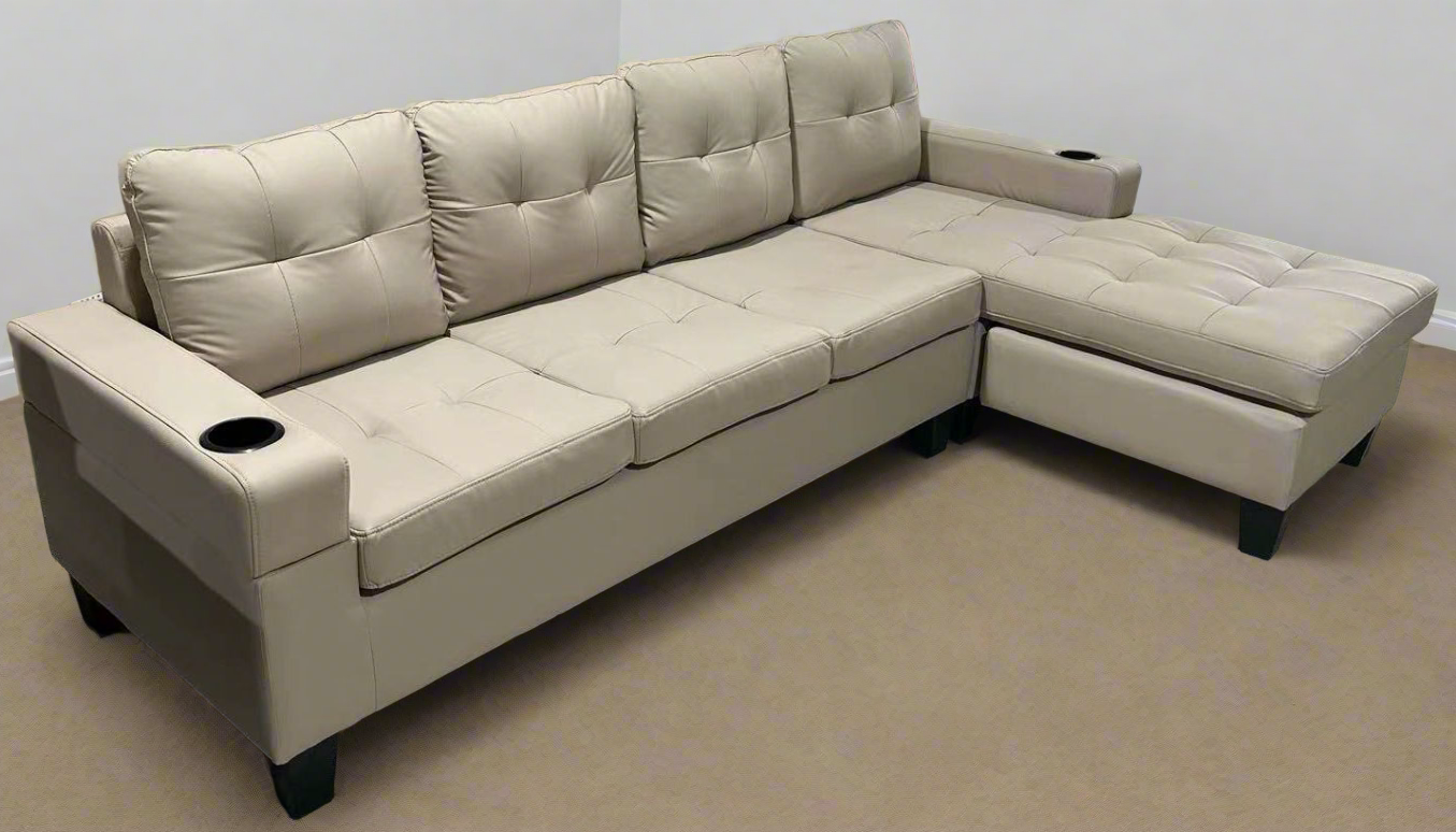 Reversible Beige Faux Leather Sectional Sofa 2022