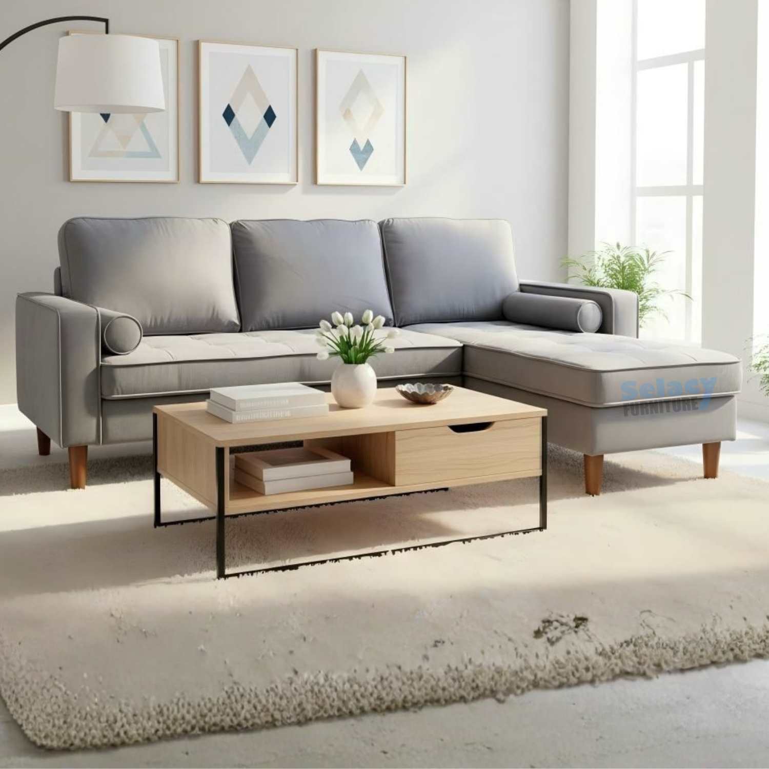 Reversible Sectional Velvet Fabric Sofa 9122C