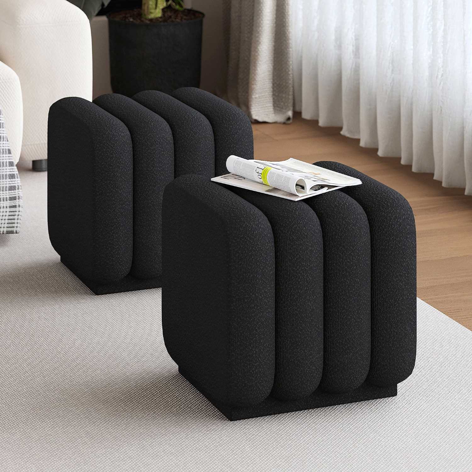 Rigel Small Square Ottoman in Black Boucle 402-133SM_BK