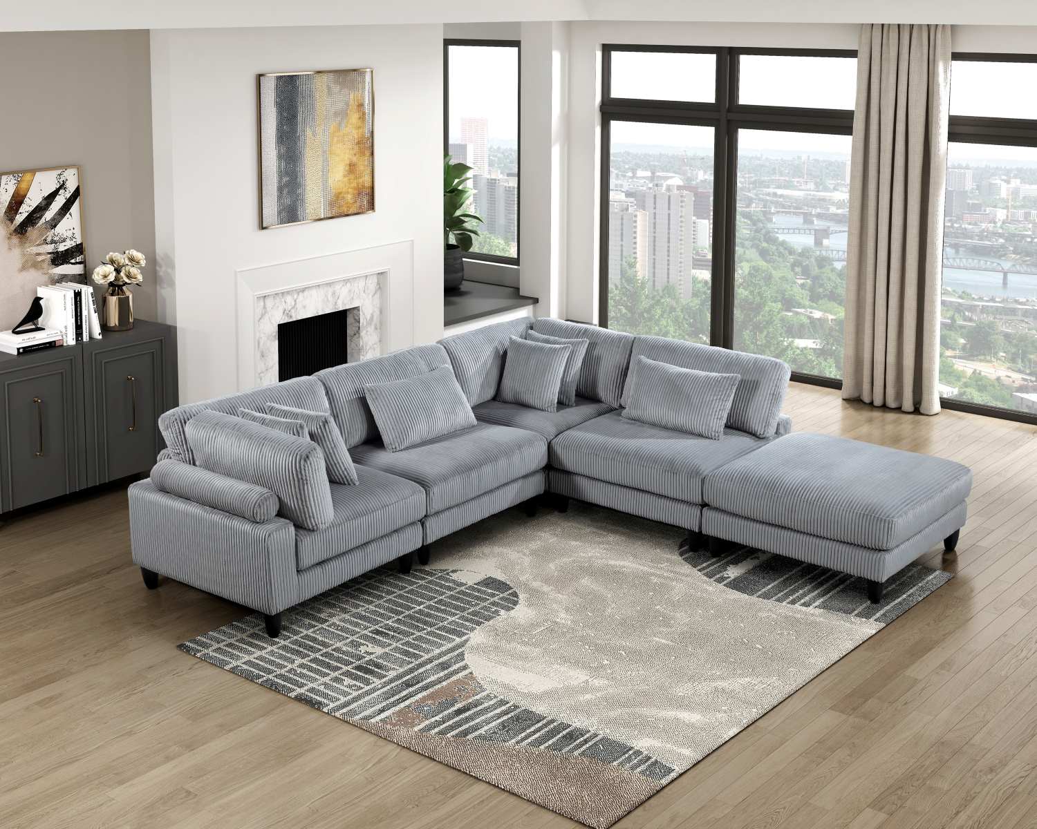 Robstown Grey 5 Piece Modular Sectional with Ottoman 9688