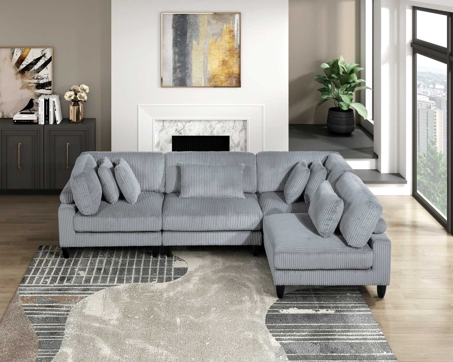 Robstown Grey 4 Piece Modular Sectional with Ottoman 9688
