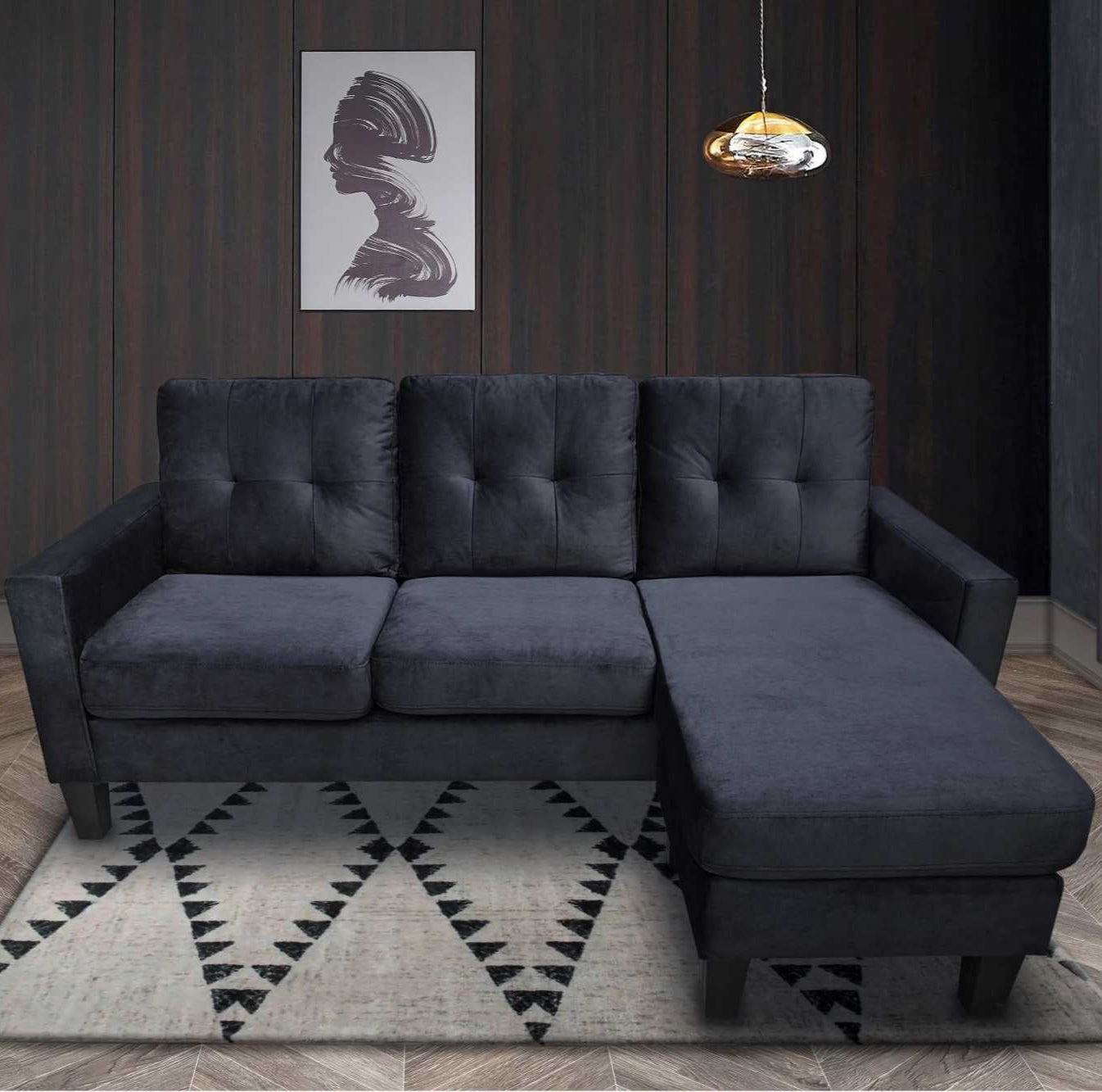 Robyn Reversible Velvet Sectional Sofa Black