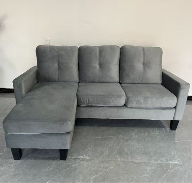 Robyn Reversible Velvet Sectional Sofa Grey