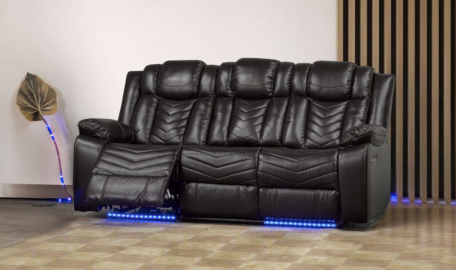 Rogue Brown Genuine Leather Power Recliner Sofa Set with Bluetooth Speaker 3765