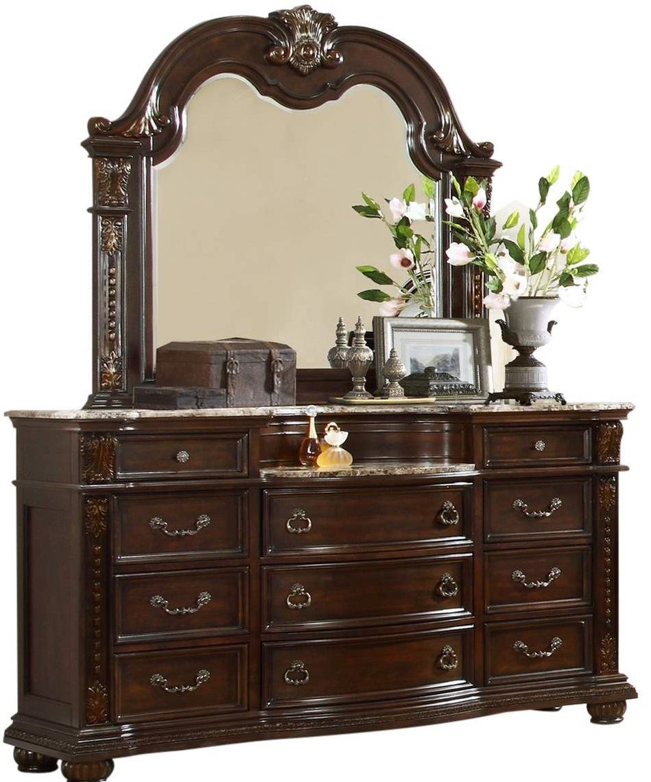 Roma Dresser & Mirror With Marble Top Dark Walnut 391 | Furniture Sale Roma Dresser & Mirror With Marble Top Dark Walnut 391 | Furniture Sale