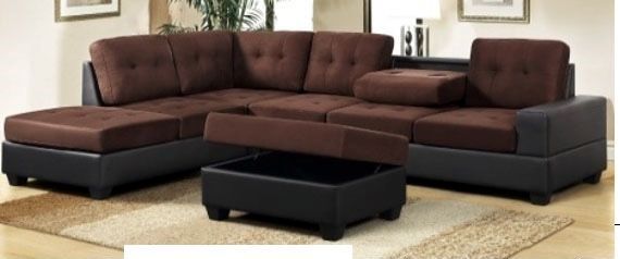 Roma Reversible Sectional Sofa with Ottoman - Black and Brown Velvet