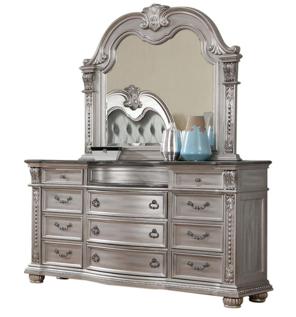 Roma Dresser & Mirror With Marble Top Silver 391 | furniture Sale Roma Dresser & Mirror With Marble Top Silver 391 | furniture Sale