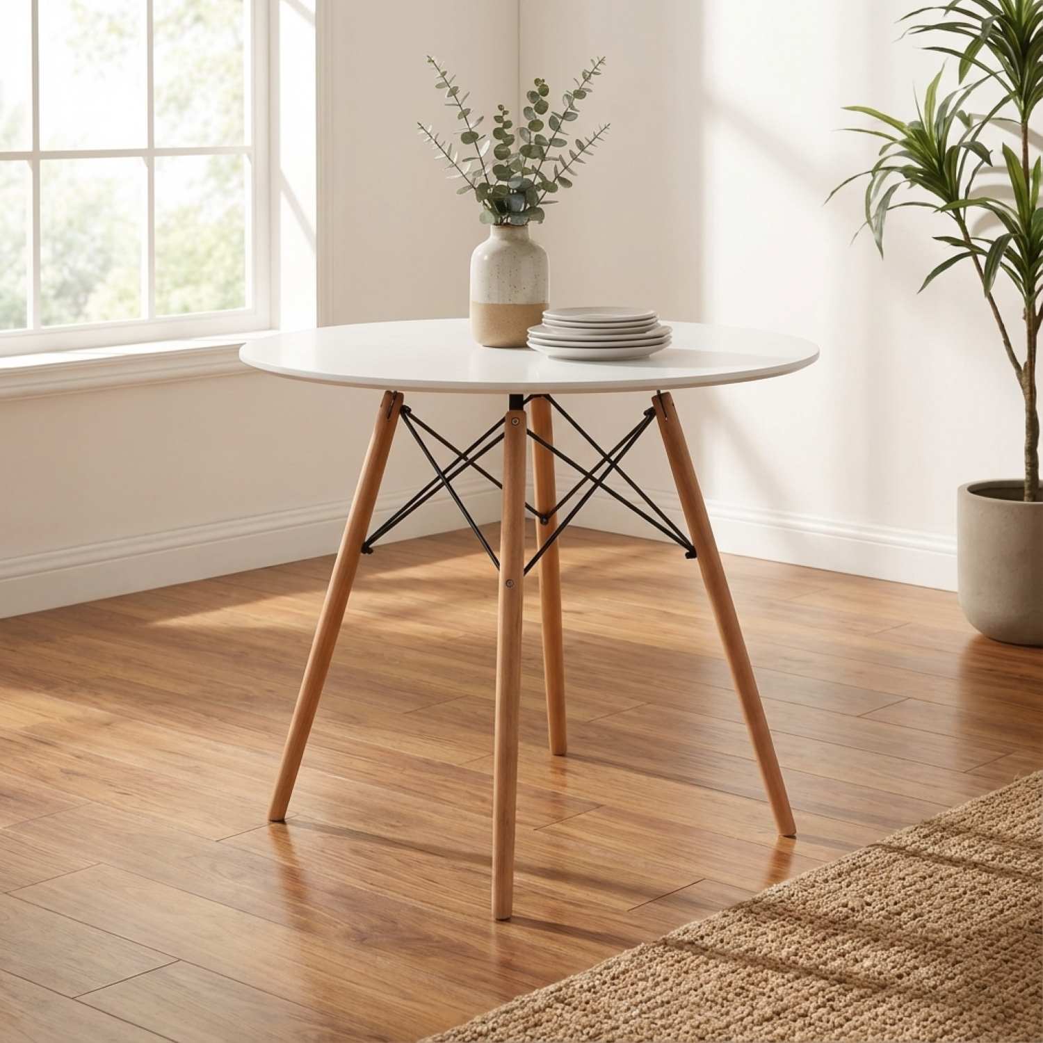 Round Lacquered Eiffel Dining Table with Solid Beech Wood Legs 1405