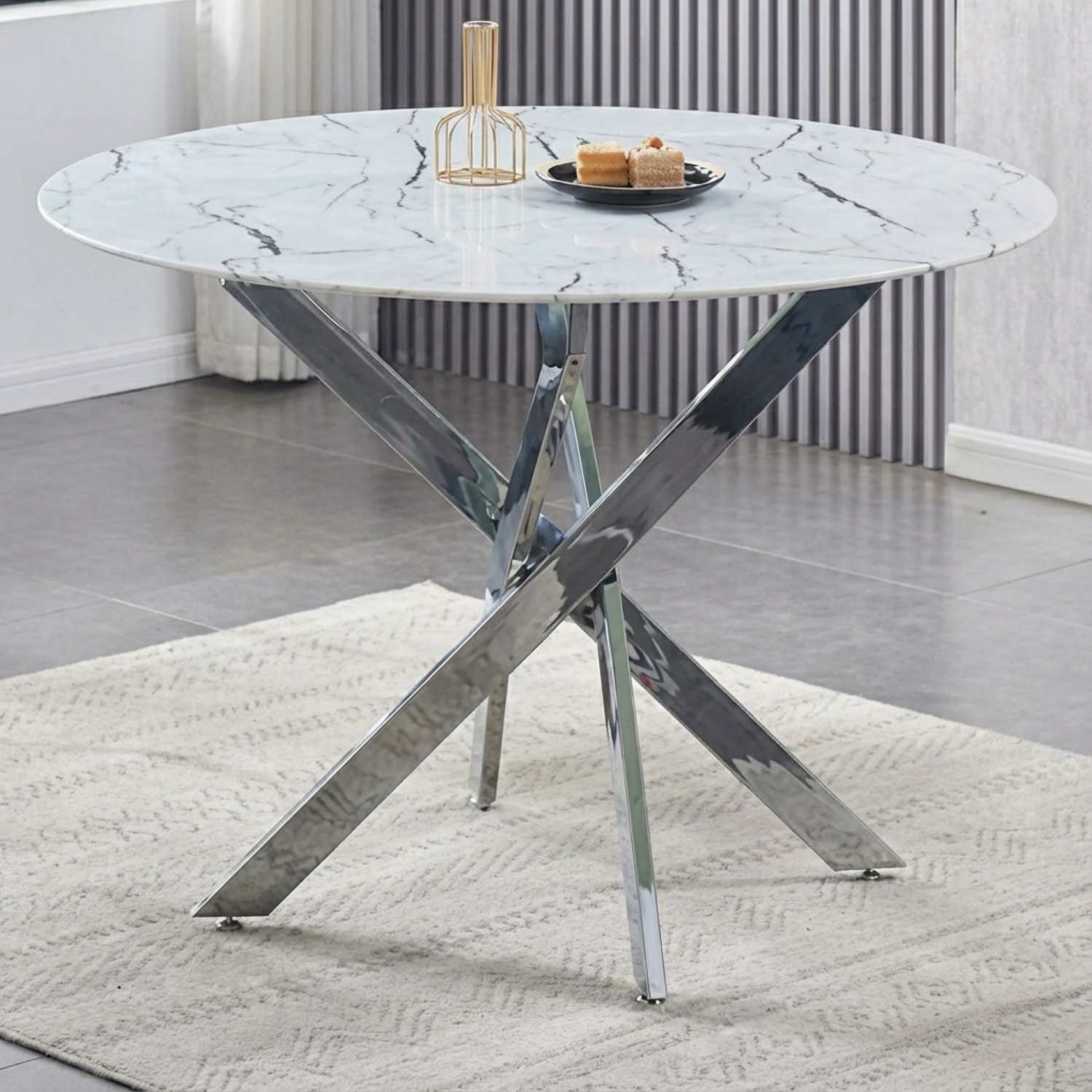 Round Tempered White Marble Glass Dining Table T-1445