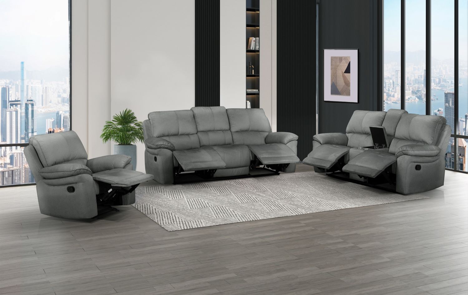 Russka Grey Fabric Recliner Sofa Sets 99031