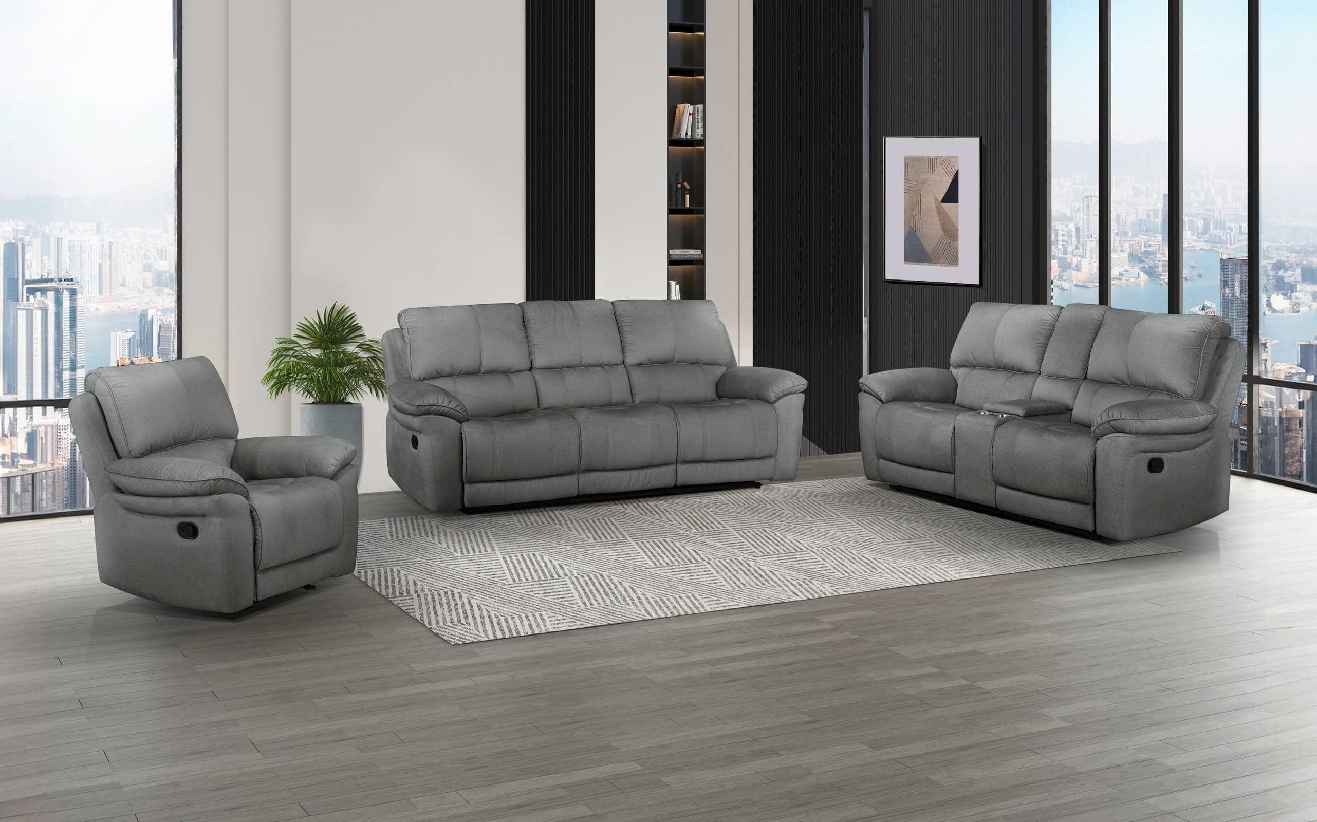Russka Grey Fabric Recliner Sofa Sets 99031