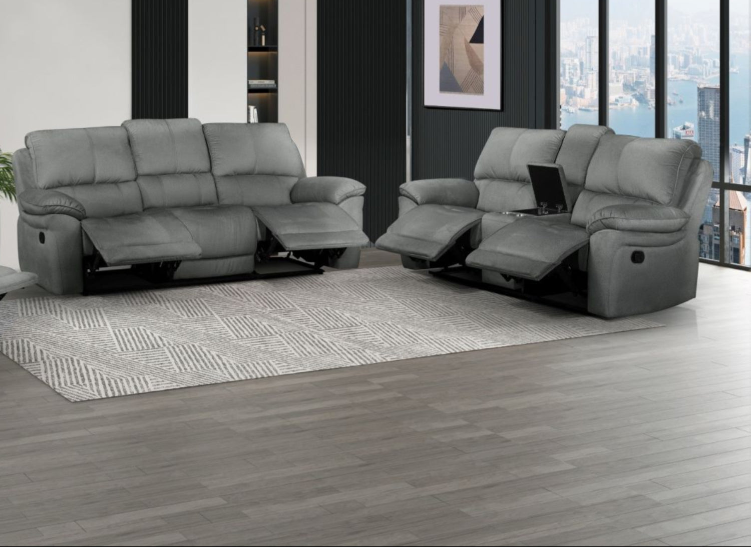 Russka Grey Fabric Recliner Sofa Sets 99031