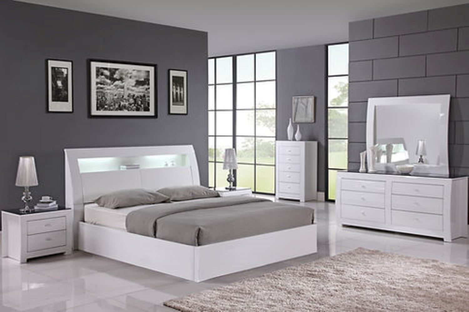 Barcelona High Gloss 6PC Bedroom Set White