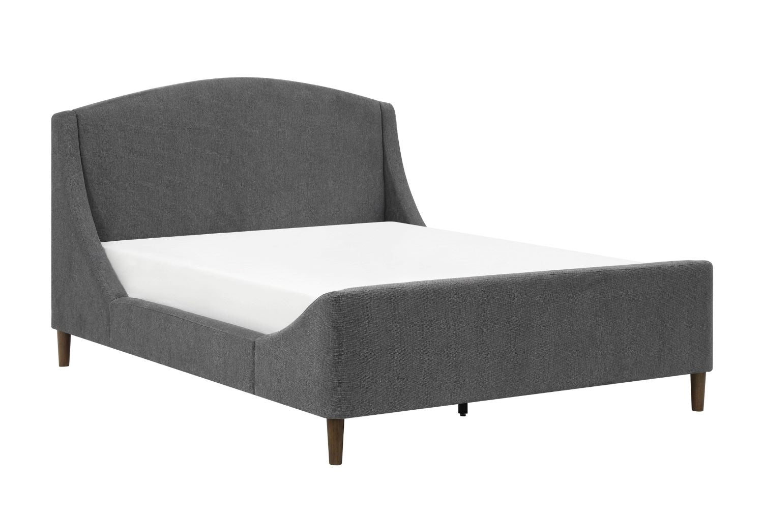 Sabrina Dark Grey Fabric Platform Bed with Brown Wooden Legs 5835