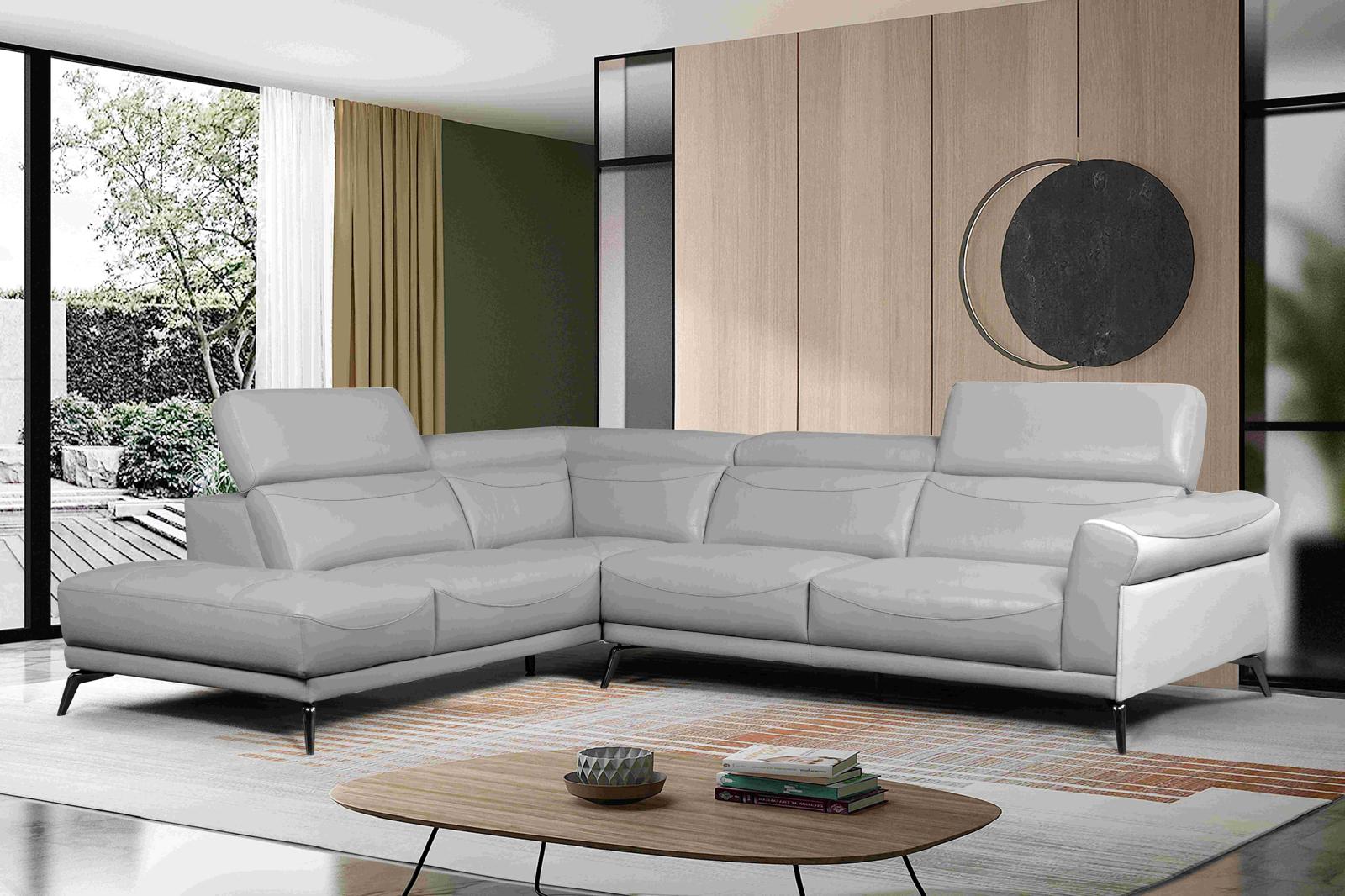 Sage Grey Genuine Leather Match Sectional Sofa 1945