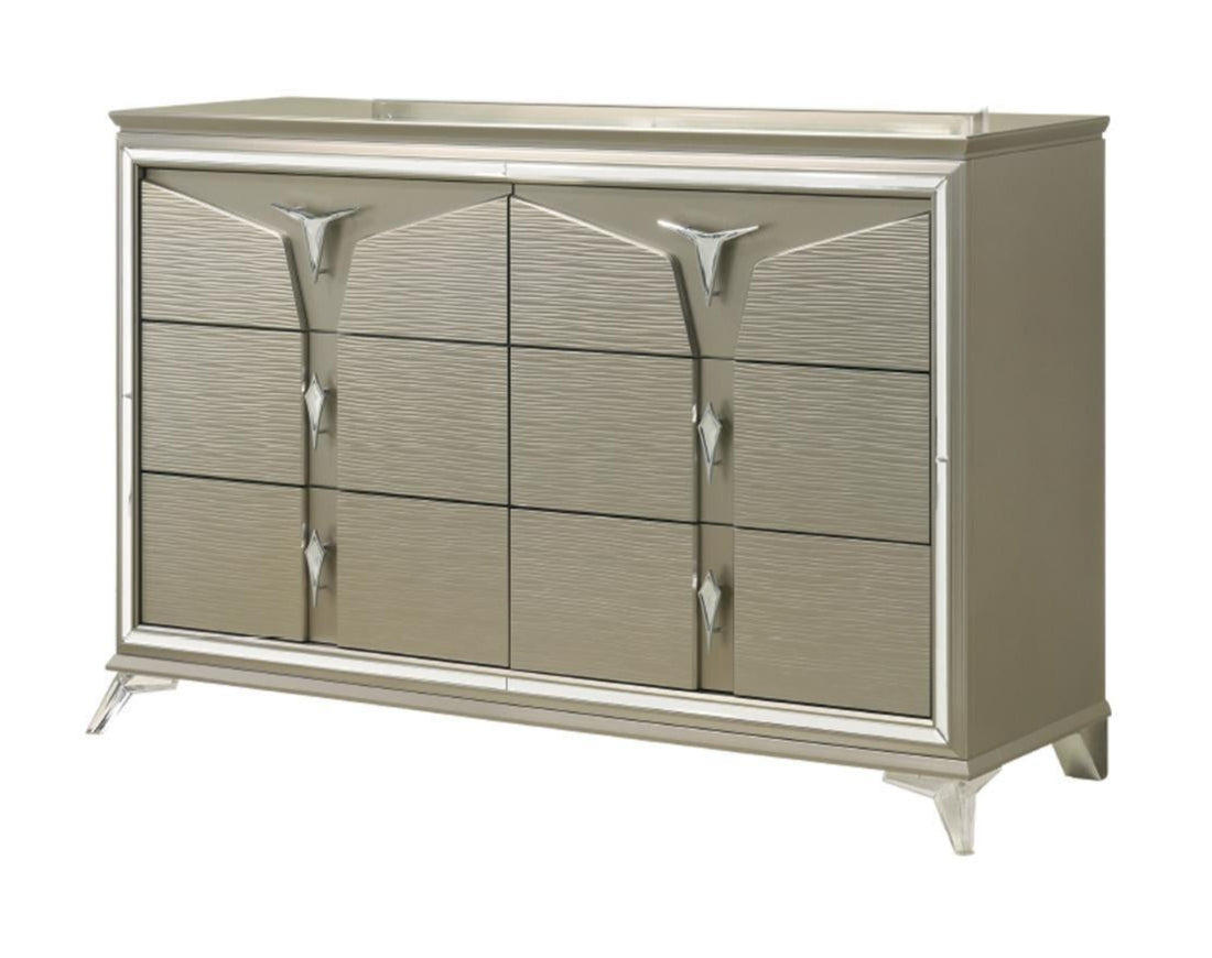 Samantha 6 Drawer Dresser & Mirror Olive Silver 1591
