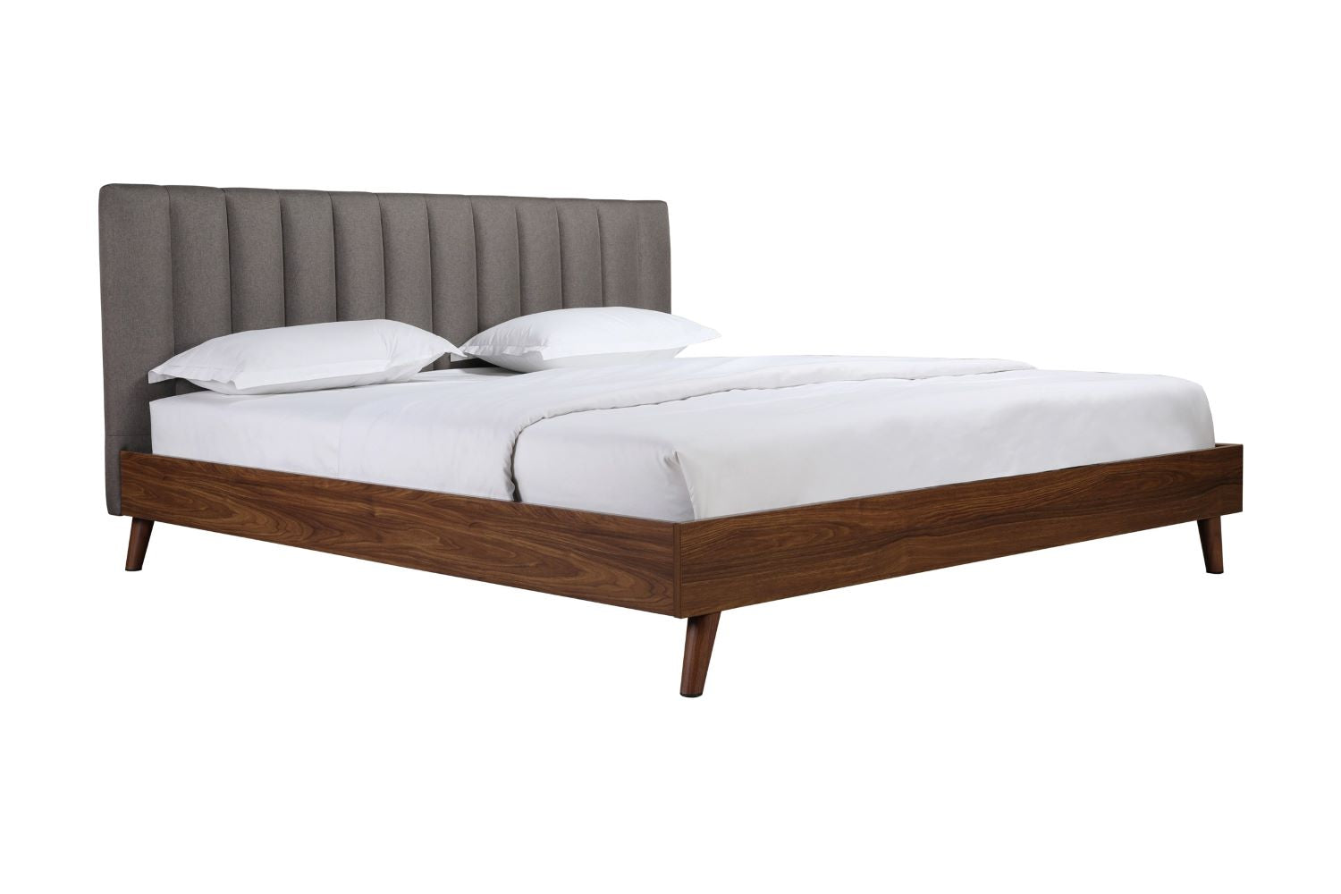 Sasha Walnut & Grey Platform Bed with Upholstered Headboard 5891