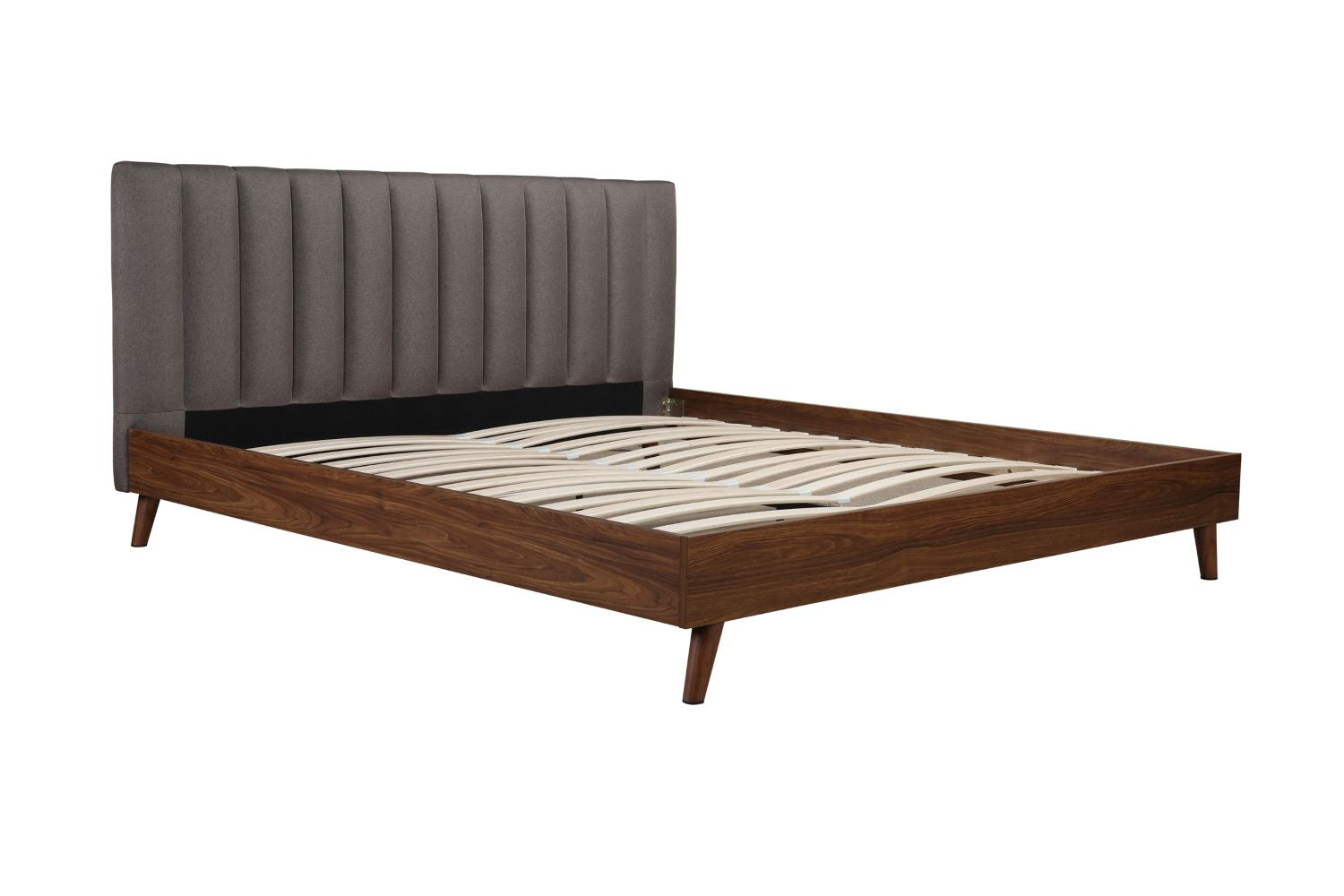 Sasha Walnut & Grey Platform Bed with Upholstered Headboard 5891