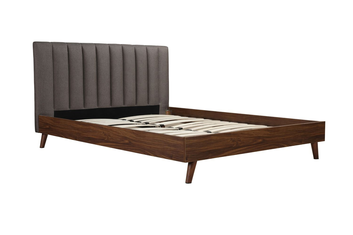 Sasha Walnut & Grey Platform Bed with Upholstered Headboard 5891
