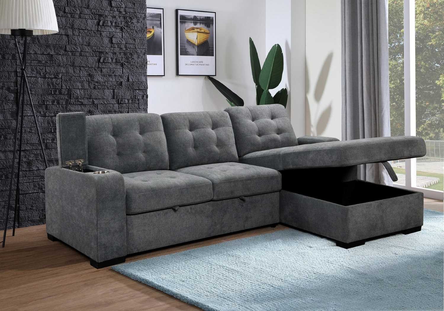 Sectional Sofa Bed Grey 9050 / 9051
