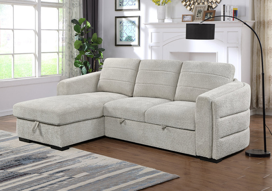 Sectional Sofa Bed Soft Light Grey Boucle Fabric 9085 / 9086