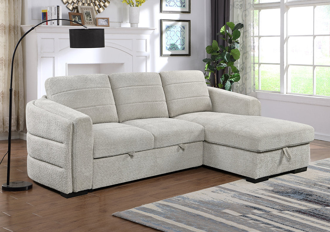 Sectional Sofa Bed Soft Light Grey Boucle Fabric 9085 / 9086