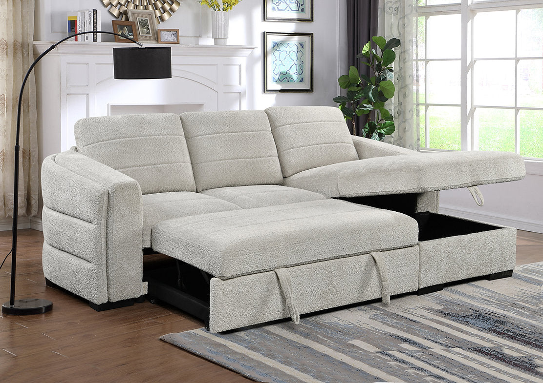 Sectional Sofa Bed Soft Light Grey Boucle Fabric 9085 / 9086