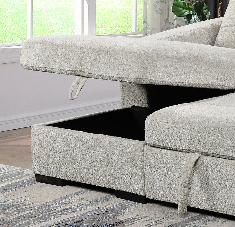 Sectional Sofa Bed Soft Light Grey Boucle Fabric 9085 / 9086