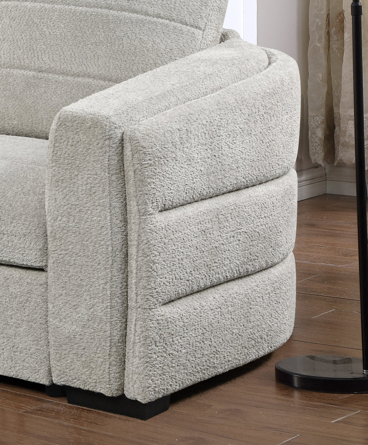 Sectional Sofa Bed Soft Light Grey Boucle Fabric 9085 / 9086