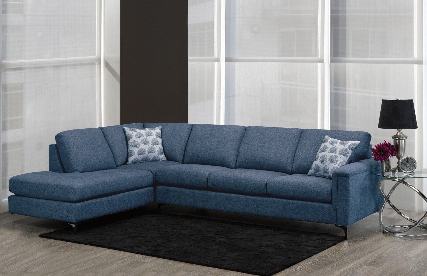 Canadian Made Hopkins Collection Fabric Sectional Sofa in PULSAR 304 BLUE 9814