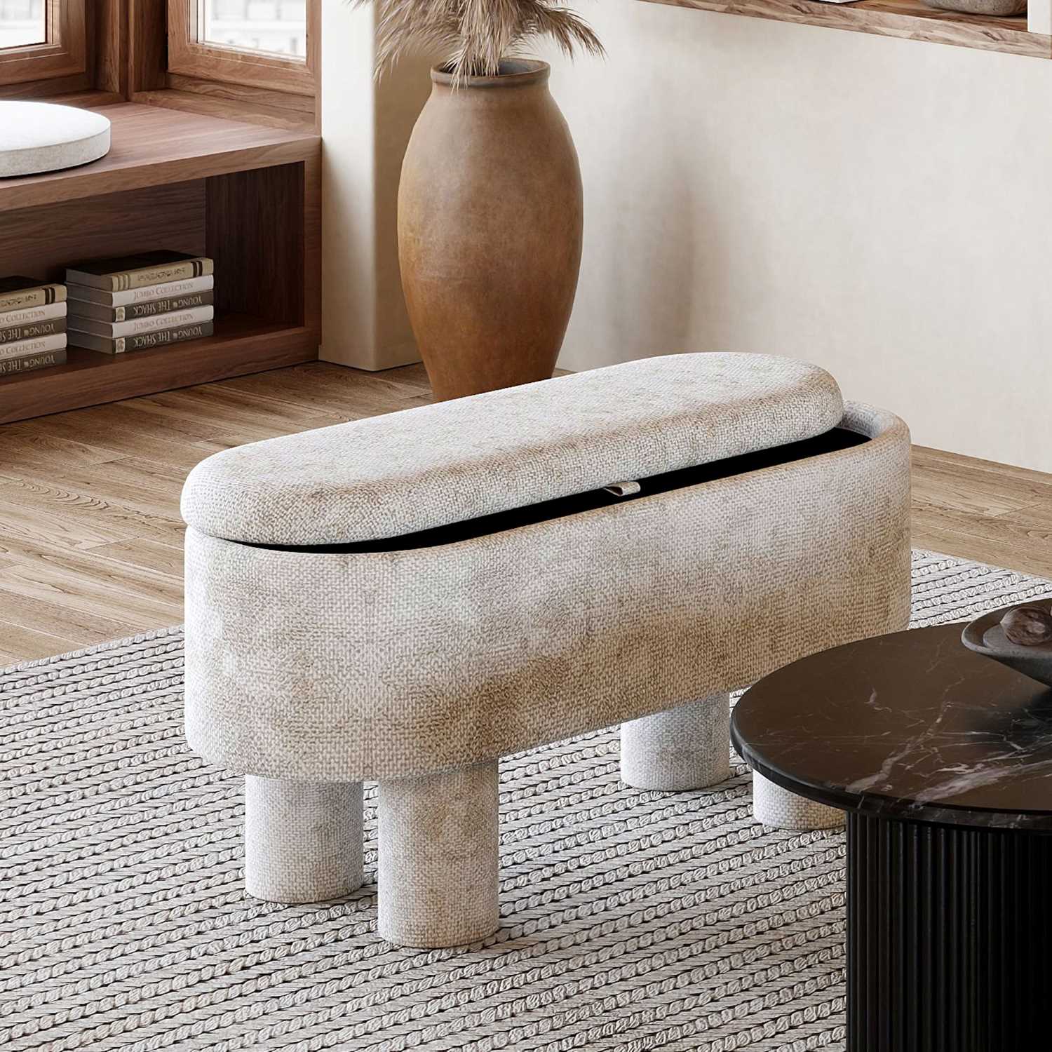Sezron Storage Ottoman Bench in Beige 402-642BEG