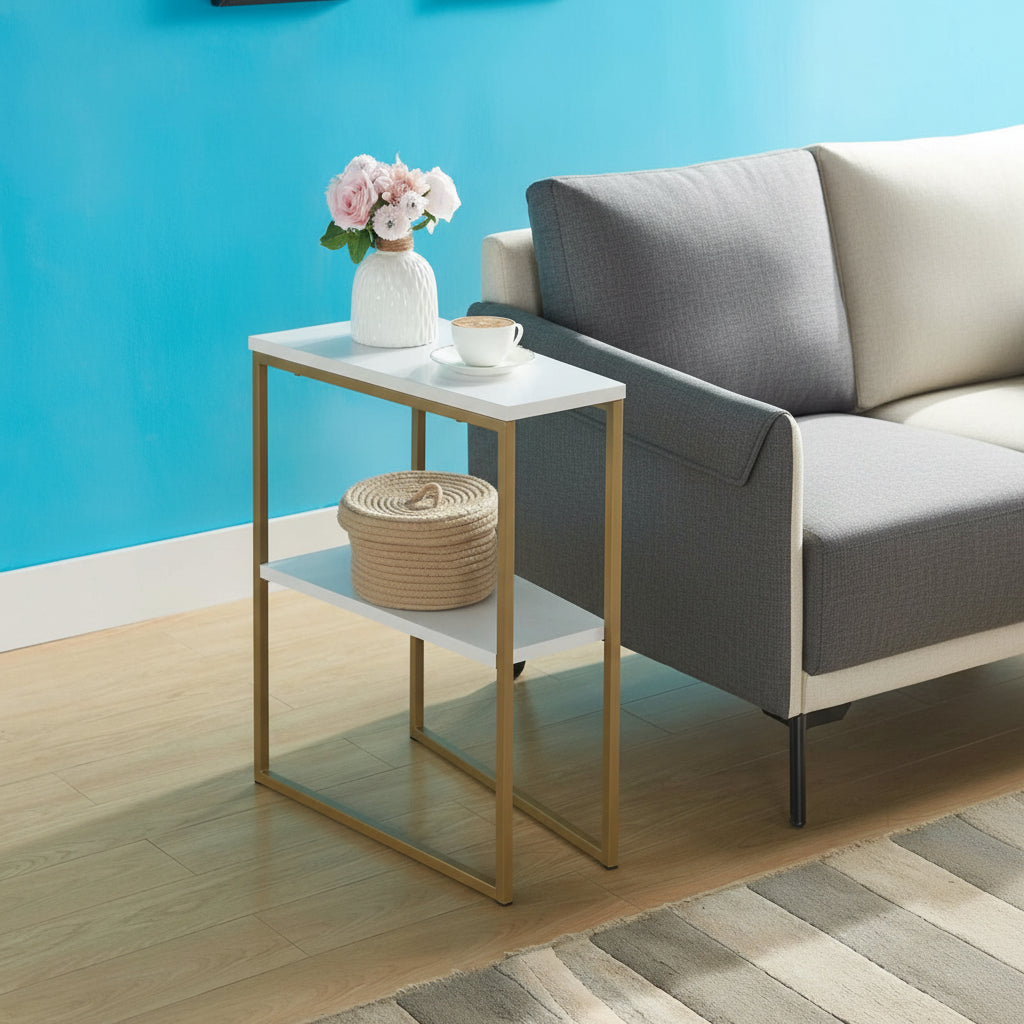 Side Table with Sturdy Gold Powder-Coated Steel Frame 081