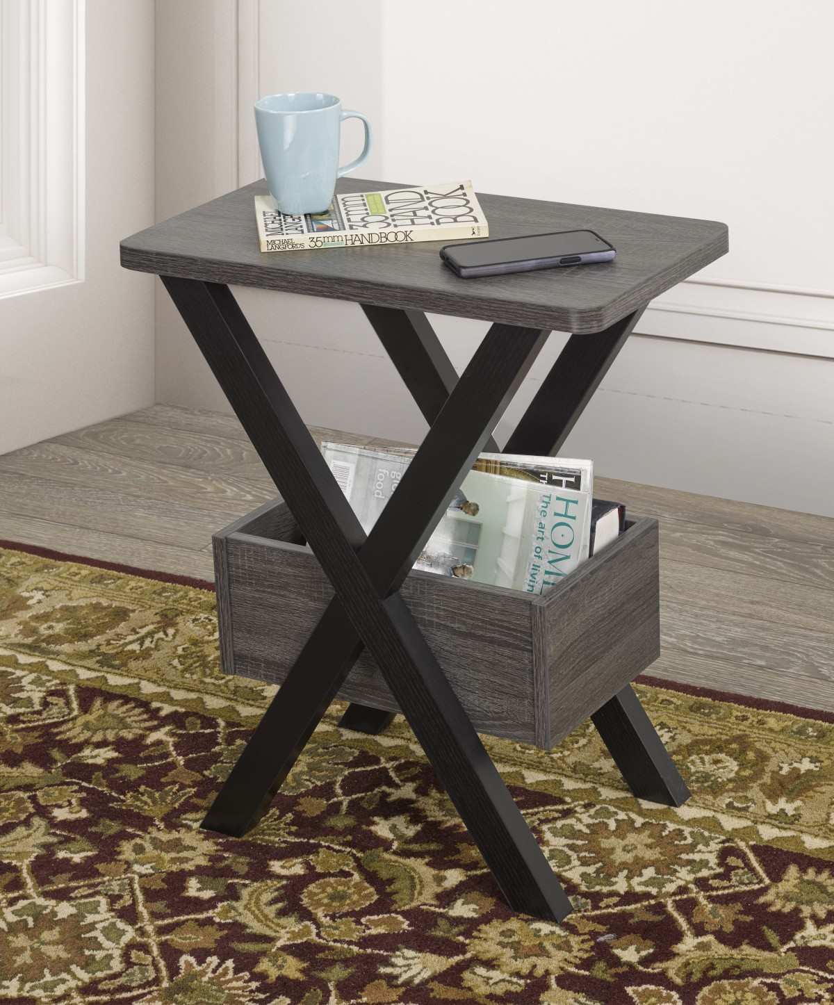 Wooden Side Table Grey/Black 161861