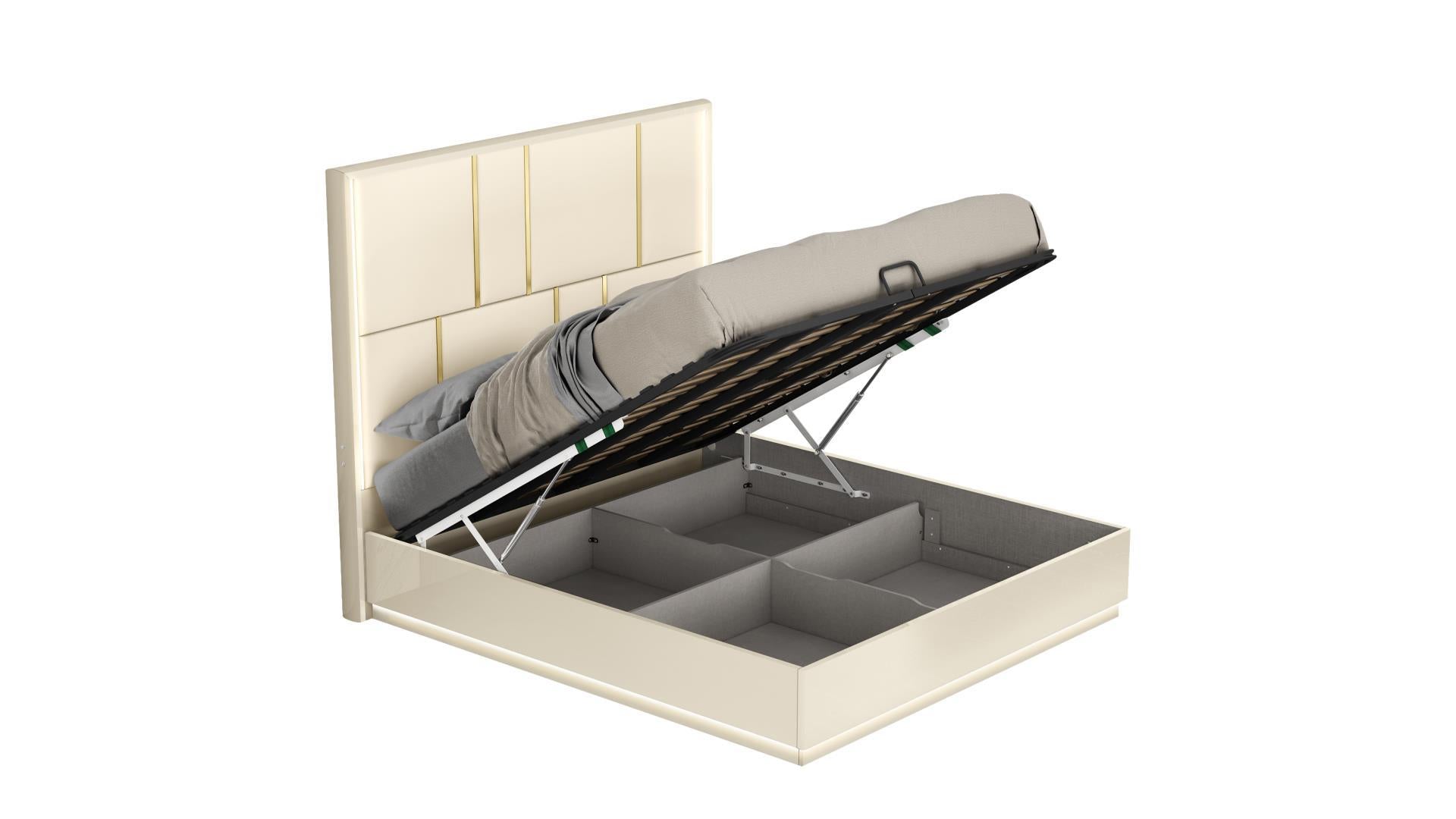 Sienna Beige Lacquer Hydraulic Lift Bed With LED Headboard 1491