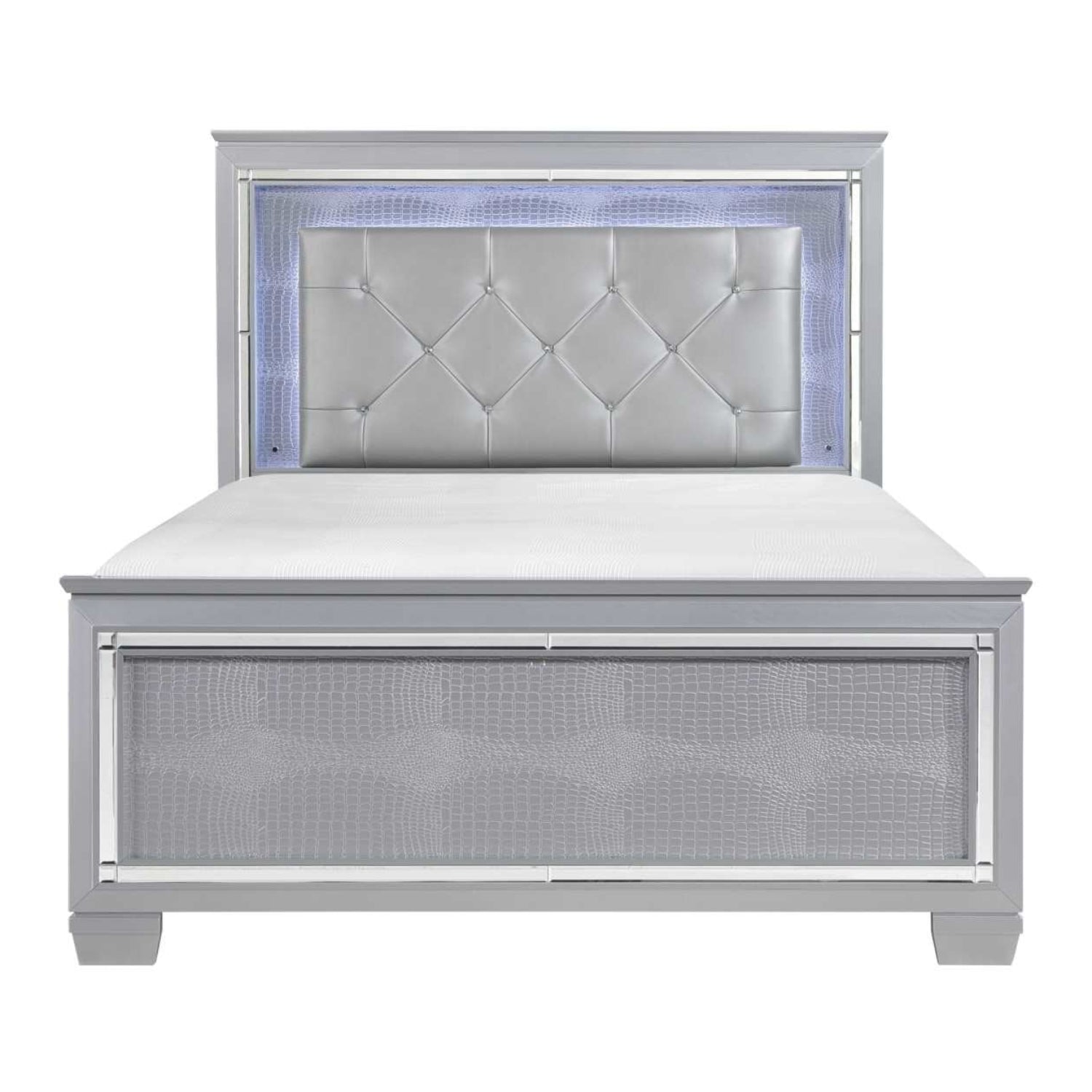Silver Allura Bed with Button-tufted Faux Leather Upholstered Headboard 1916