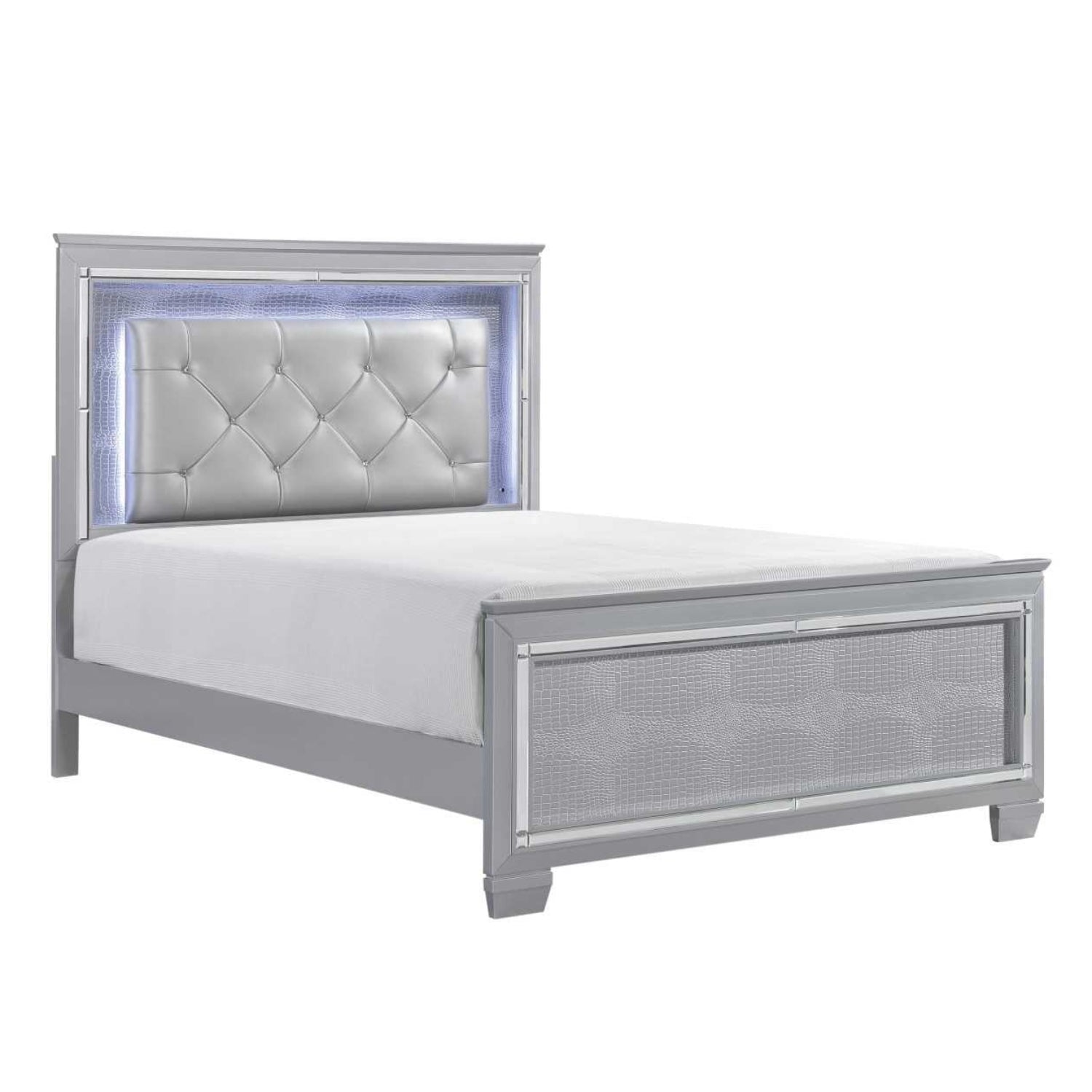 Silver Allura Bed with Button-tufted Faux Leather Upholstered Headboard 1916
