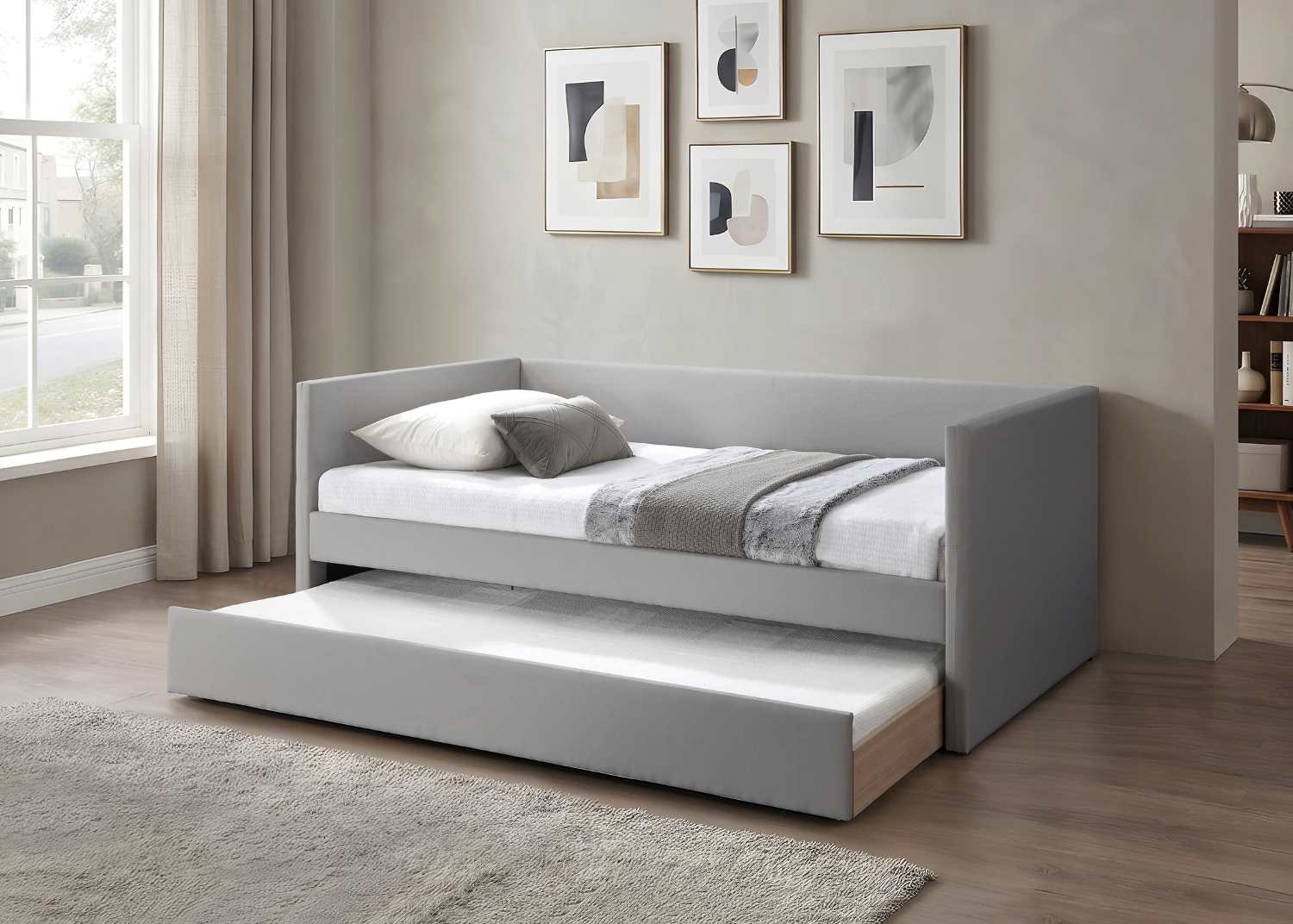 Single Upholstered Daybed with Pull-Out Trundle Grey IF 306