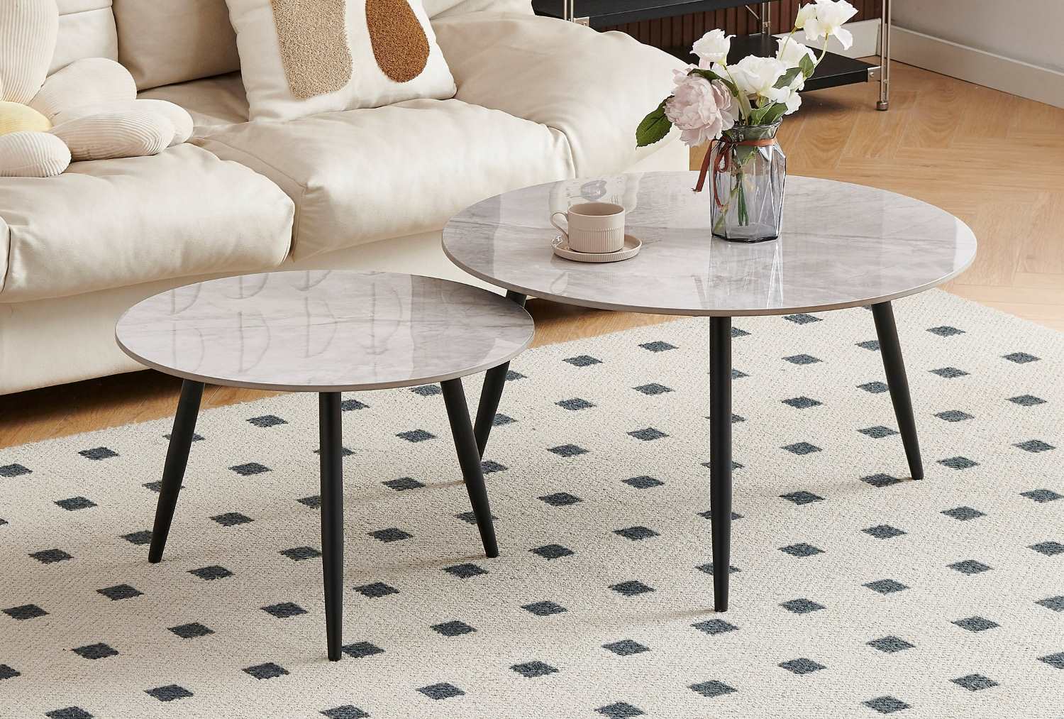 Sintered Stone 2PC Marble Top Coffee Table Set 2211