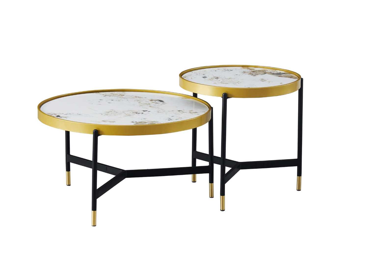 Sintered Stone Pandora Marble Top With Black and Gold Steel Base Coffee Table 2625
