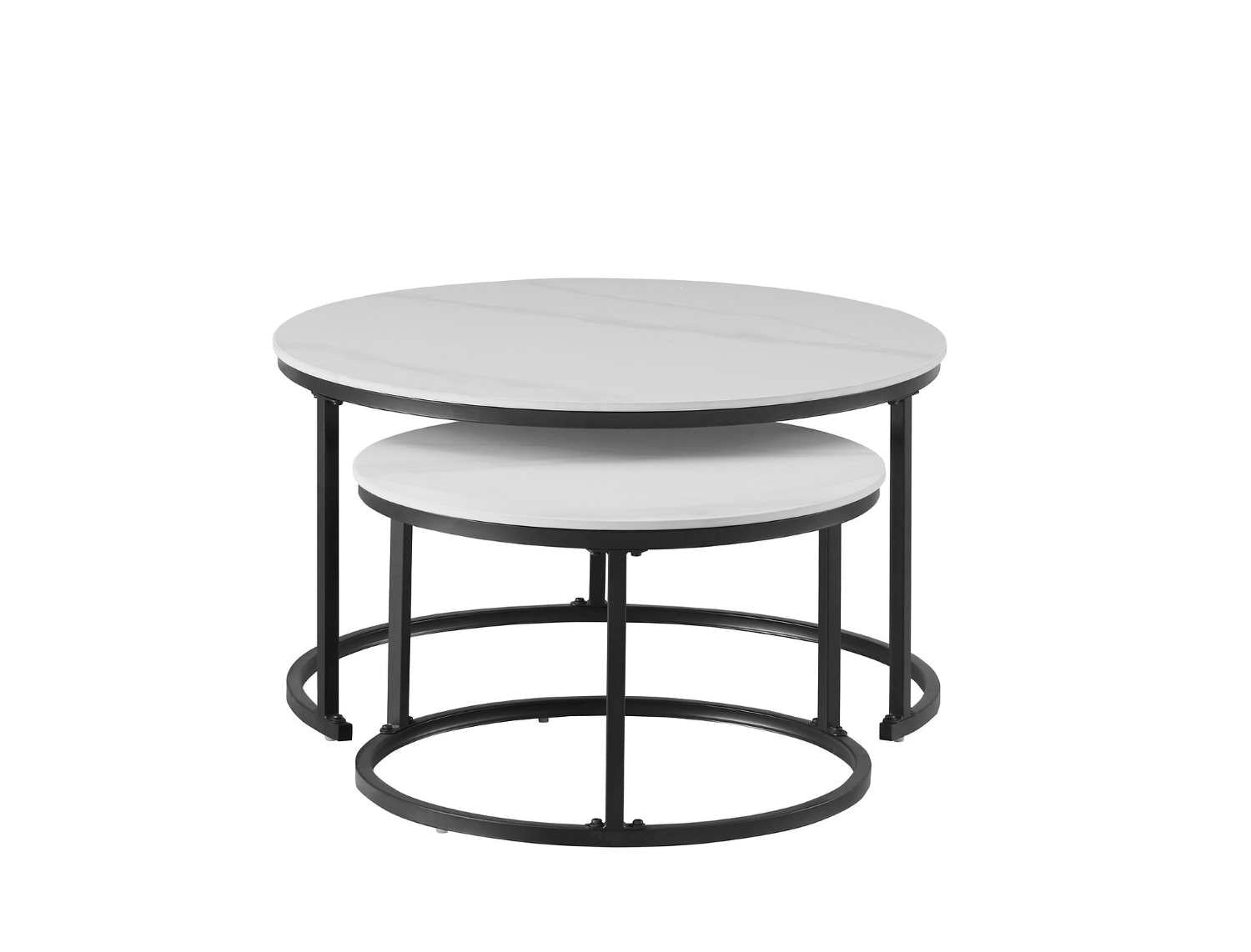 Sintered Stone Snowy White Marble Top With Black Steel Base Coffee Table 2630