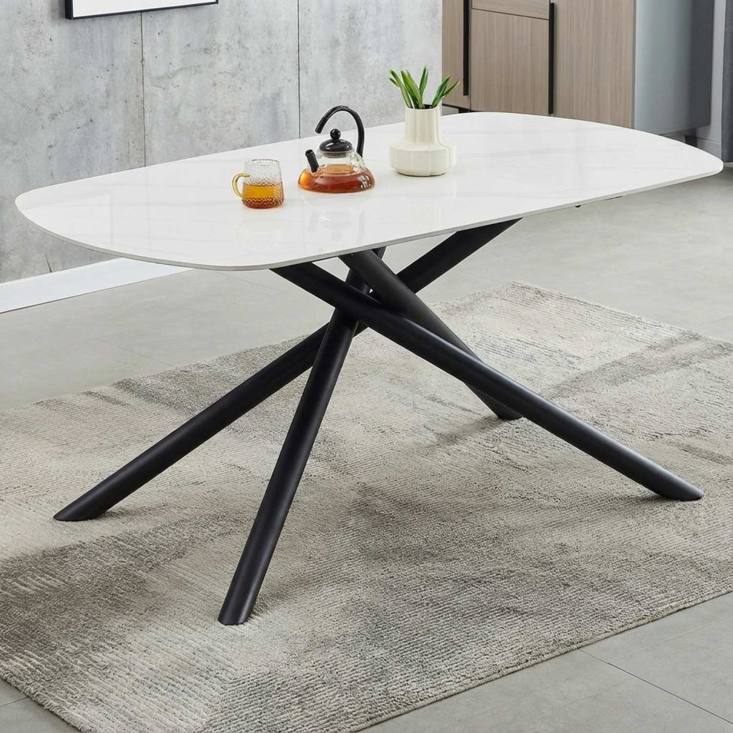 Sintered Stone White Marble Dining Table T-1530