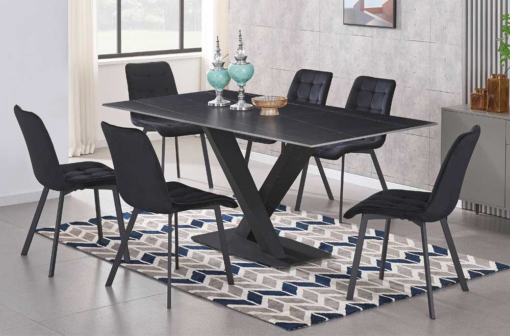 Sintered Stone 7PC Dining Set Black T3525 / T214