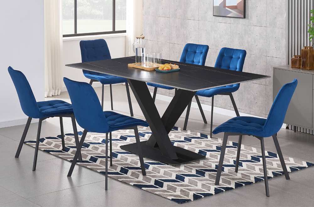 Sintered Stone 7PC Dining Set Blue T3525 / T214